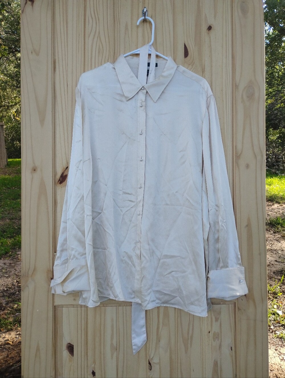 Ralph Lauren 100% Silk Button Down Top Luxury Off White Shirt 22W Collared